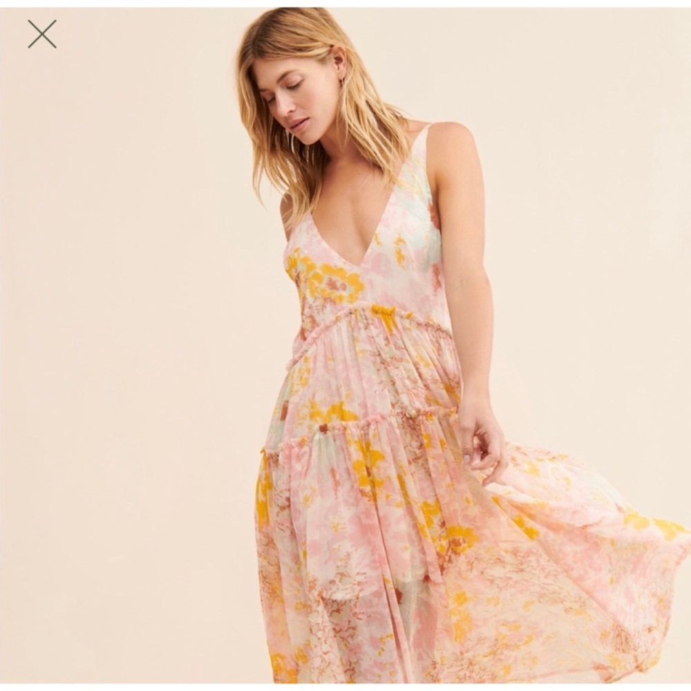 Free People Floral Maxi Dress in Pink and Yellow